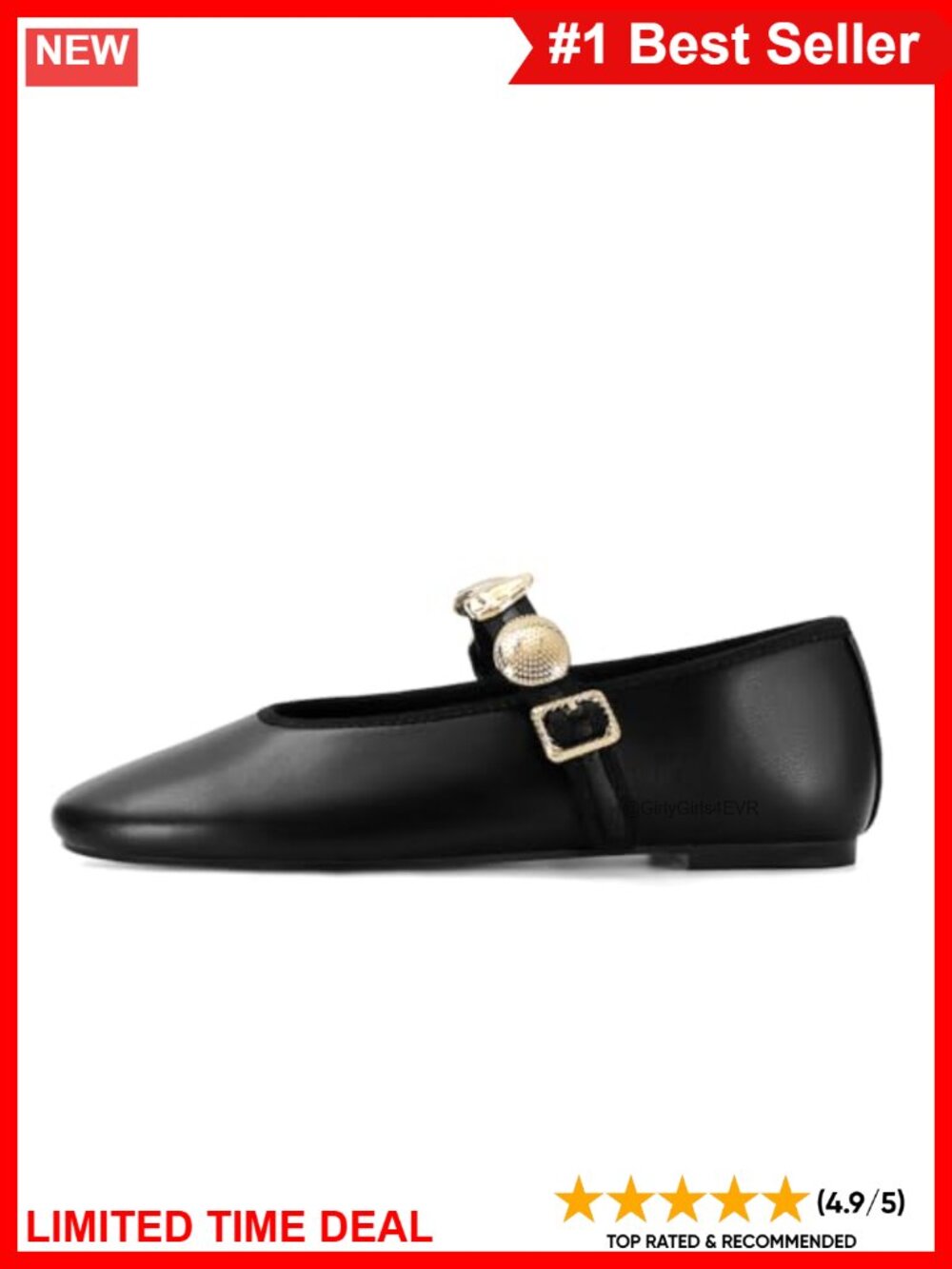 Studded Faux Leather Mary Jane Ballet Flats Buckle Strap Comfortable Women's